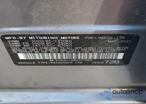 2021 Mitsubishi Mirage Es z USA, uszkodzony, nr VIN ML32AUHJ3MH007562